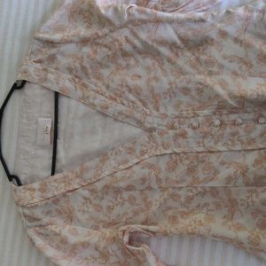 Pink Floral Midi Dress with Balloon Sleeves